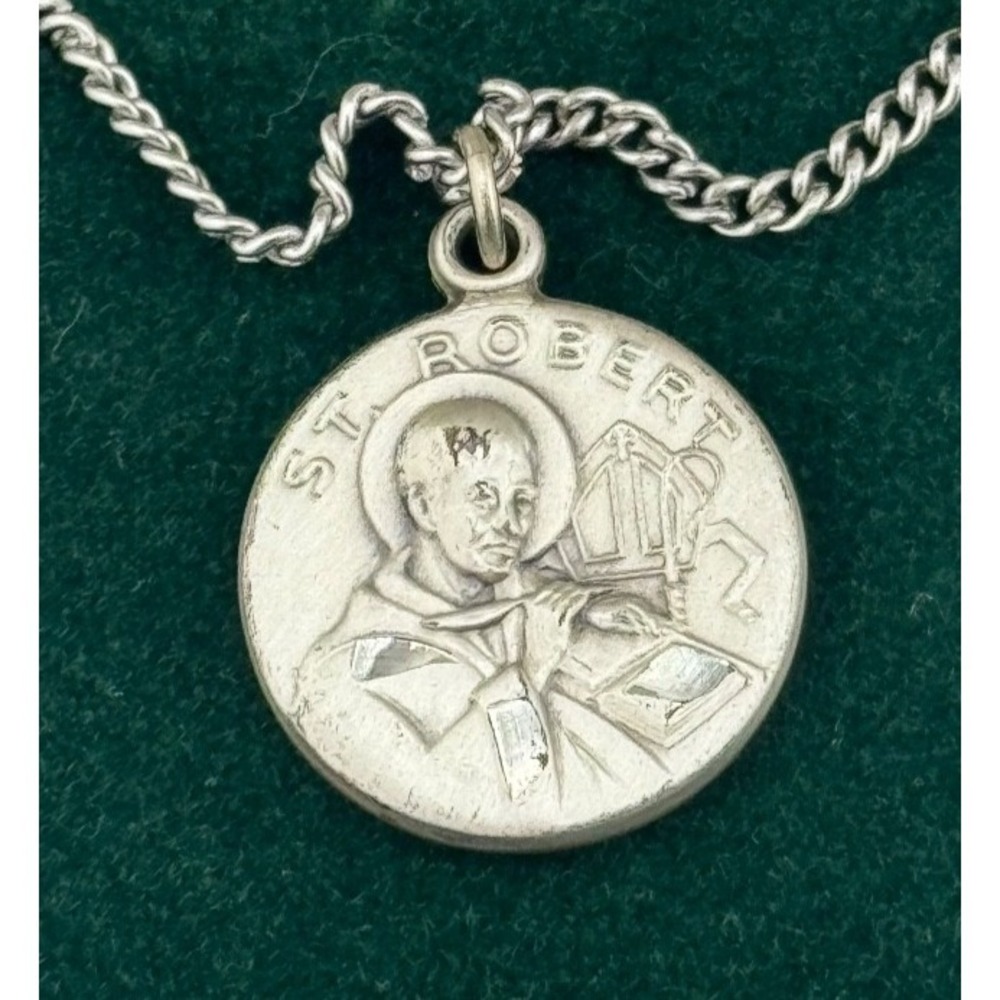 Sterling‎ Silver St Robert Catholic Medal Pendant Stainless Steel Chain Necklace